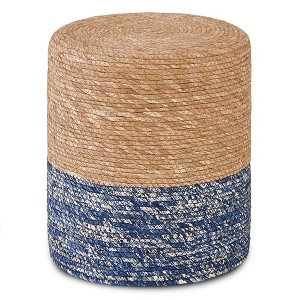 ChicFurnit Ottomans and Benches Cylindrical Ottoman Footstool Handwoven Ottoman Floor Step Stool for Living Room, Blue, 14.57"*14.57"*17.72" - 1 of 4