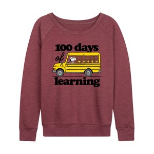 Women's - Peanuts - 100 Days Of Learning Lightweight French Terry Wide Neck Long Sleeve Shirt - 1 of 4