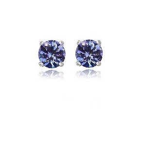 RMZ GOLD NYC 925 Sterling Silver White Gold Round Tanzanite Stud Earrings - 1 of 1