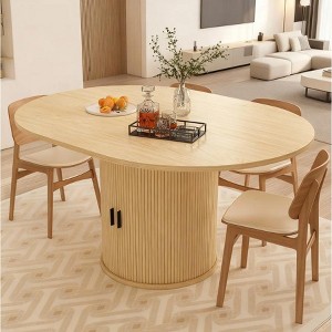 Vipbear Extendable Dining Table 43-59" for 4-6 People, Solid Wood Top with Fluted Slide Door & 8-Compartment Storage, Space Saving Furniture - 1 of 4