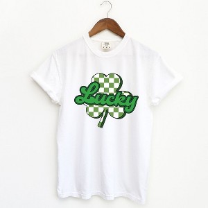 Simply Sage Market Women's Lucky Cursive Shamrock Short Sleeve Garment Dyed Tee - 1 of 4