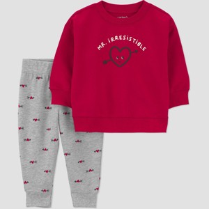 Carter's Just One You® Baby Boys' 2pc Mr. Irresistible Fleece Sweatshirt and Jogger Pants Set - Red - 1 of 3