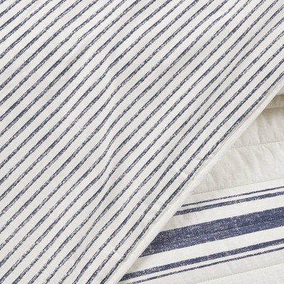 Navy and White Cotton King Reversible Quilt Set