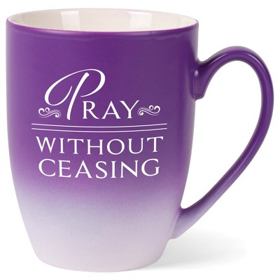 Elanze Designs Pray Without Ceasing Two Toned Ombre Matte Purple and White 12 ounce Ceramic Stoneware Coffee Cup Mug