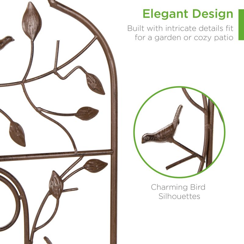 Best Choice Products Set of 2 60x15in Iron Arched Garden Trellis Fence Panel w/ Branches, Birds for Climbing Plants, 3 of 9