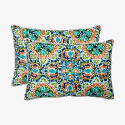 2pk Lagoa Tile Flamingo Oversized Rectangular Outdoor Throw Pillow Blue - Pillow Perfect: Weather-Resistant, Medallion Design