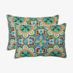 2pk Lagoa Tile Flamingo Oversized Rectangular Outdoor Throw Pillow Blue - Pillow Perfect: Weather-Resistant, Medallion Design - 1 of 4