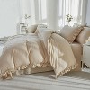 BAGOKIE Fringe Ruffle Linen Feel Textured Organic Natural 100% Cotton Duvet Cover Beige 3 Pieces - 2 of 3