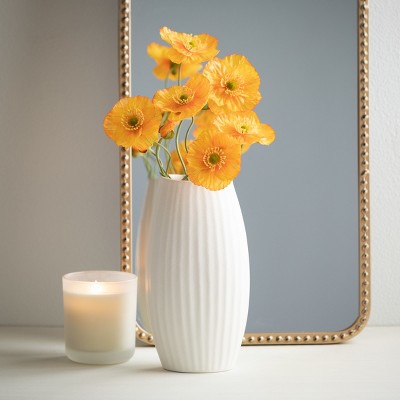 Seashell Textured Matte White Ceramic Vase, 9" Tall
