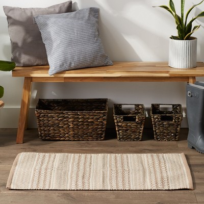 Handmade Beige Cotton Stripe Rectangular Rug 2x3 ft