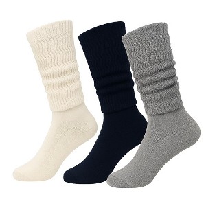 Women’s Vintage Inspired Slouch Socks Soft Cotton Blend Knee-High, 3 Pairs - 1 of 4