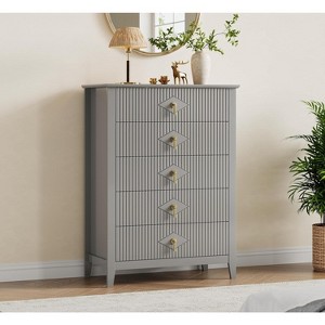 Bedroom Dressing Table with 5 Drawers, 32" Wide Modern Chest of Drawers with Metal Handles, Wooden Storage Cabinet for Bedroom, Living Room, Hallway - 1 of 4