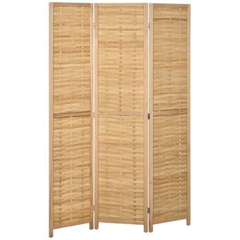 HOMCOM Room Divider, 5.5' Tall Bamboo Portable Folding Privacy Screens, Hand-Woven Double Side Partition Wall Dividers for Home, Natural