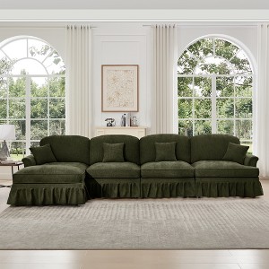 Modular L-Shaped Sectional Sofa with Flared Arms, Removable Ruffles Skirts & Movable Ottoman, Comfy Chenille Deep Seat Couch - 1 of 4