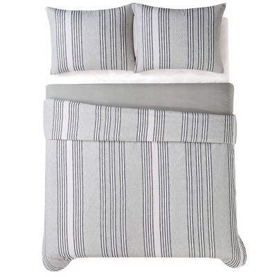 Kiel Gray Striped Cotton Flannel Twin Comforter Set
