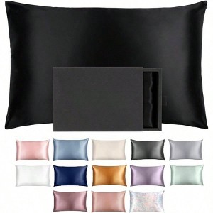 100 Pure Mulberry Silk Pillowcase - 22 Momme 6A - Black, Regular, Queen, King - 1 of 4
