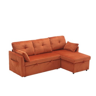 NicBex Velvet Sleeper Sectional Sofa,L-Shaped Couch with Reversible Storage Chaise for Living Room,Apartment,Office,Orange