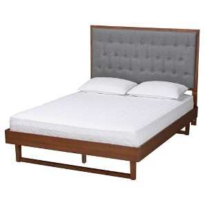 Baxton Studio King Bryn Fabric and Wood Platform Bed Gray/Walnut Brown: No Box Spring, Tufted Headboard - 1 of 4