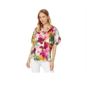 Vince Camuto Womens Floral Puff Sleeve Knit Blouse - 1 of 2