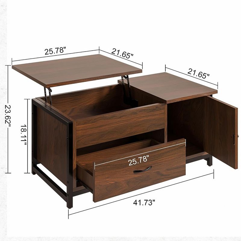 FABATO 41.7 Inch Lift Top Coffee Table Wood Cabinet with Storage Drawer and Hidden Compartment for Living Room and Office, Espresso, 5 of 7