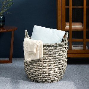 FONTOI Woven Wicker Multi-Use Storage Basket with Handles, Round Laundry Basket, Laundry Baskets for Towel, Toys, Cream&Grey, 18"*15.7"*18" - 1 of 4