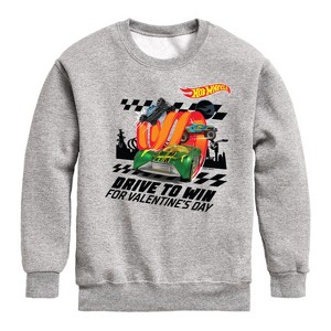 Boys' - Hot Wheels - Valentine's Drive to Win Graphic Long Sleeve Fleece Sweatshirt - 1 of 4