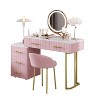 Velvet Upholstered Makeup Vanity Desk with Mirror, Makeup Vanity Table with Padded Stool, 39" Large Dressing Table with 5 Drawers for Bedroom - 3 of 4