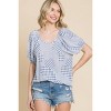 Slickblue Women's Houndstooth Check Plaid Top, Bubble Sleeve, Round Neck, Sage/Grey, Size S-L - 2 of 4
