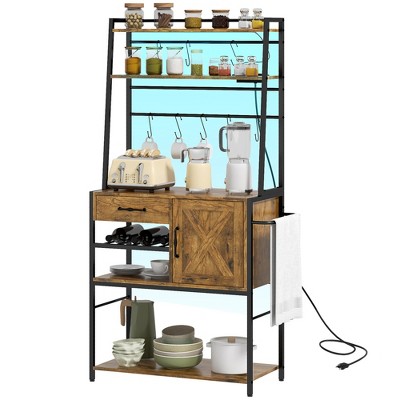 Aghana Digitals Rustic Brown Kitchen Baker's Rack with Power Outlet & USB Charger, Adjustable