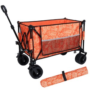 SKRAN 480lbs Load Capacity Folding Wagon Cart with Bonus Picnic Mat - All-Terrain Wheels,Drink Holders,Brakes & Side Pocket for Camping,Beach - 1 of 4