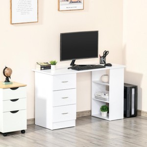INFURNIC Desks Modern Writing Desk with 3 Drawers and 3 Tier Bookcase for Home Office Storage and Organization, White, 47.3"*19.3"*28.3" - 1 of 4