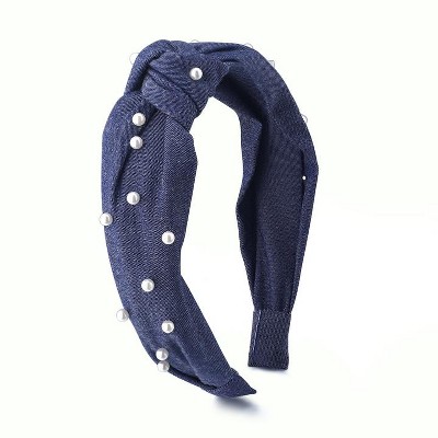 Liv & Ava KNOT DENIM HEADBAND WITH PEARLS Blue