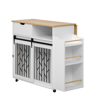 VisioGear Dog Crate with Drawer , Kitchen Island End Table, Pet Friendly Furniture, Natural & White, 41.5"*26.8"*35"