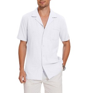 Men's Camp Collar Short Sleeve Shirt - Casual Button-Down with Chest Pocket & Back Pleat - 1 of 3