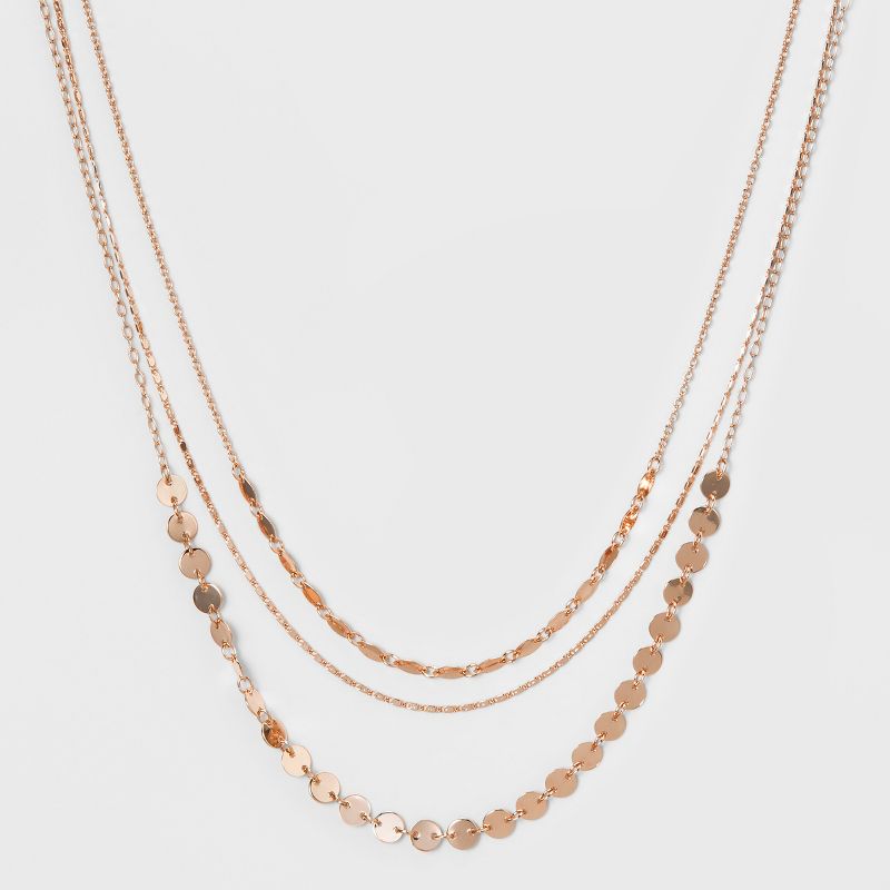 Three Multi Chain Rows Short Necklace - A New Day&#8482; Rose Gold, 1 of 4