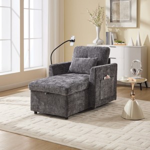 Multifunctional Chenille Chaise Lounge Recliner with Hidden Storage, Adjustable Phone Holder & Side Pockets for Small Spaces-3irtyhousy - 1 of 4