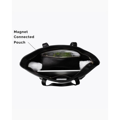 Black Faux Leather Tote with Insulated Pouch