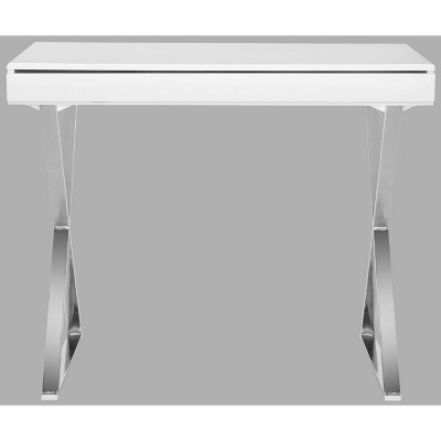 Elegant Transitional 39'' White Lacquered Home Office Desk with Drawer