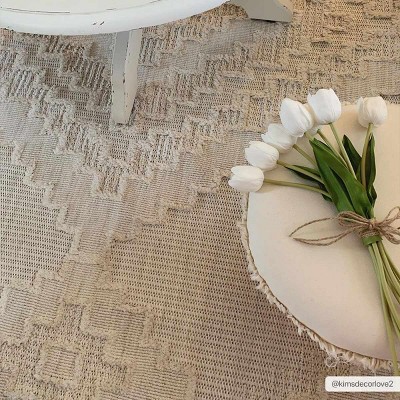 Cream Geometric High-Low Polyester Area Rug 5'3" x 7'