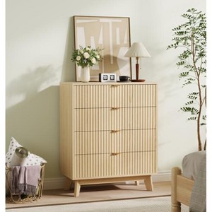 4 Drawer Dressers, Modern Fluted Closet Dressers Chest of Drawers, Wood Storage Dresser Chest of Drawers Organizer - 1 of 4