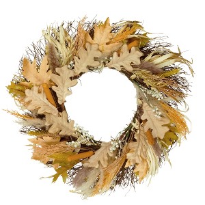 Northlight Cattail and Wheat Twig Artificial Fall Harvest Wreath - 24" - 1 of 4