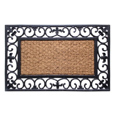 RugSmith Natural Moulded Fleur De Lis Border Doormat