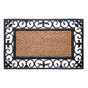 RugSmith Natural Moulded Fleur De Lis Border Doormat - 1 of 4