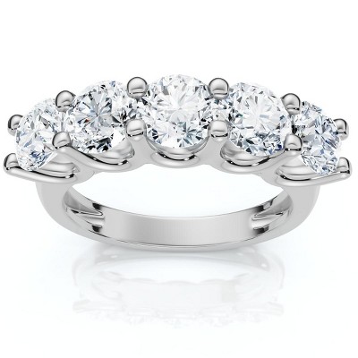 Pompeii3 1 1/2 Ct EX3 Lab Created Diamond Five Stone Wedding Ring 14k White Gold EX3 Lab Created