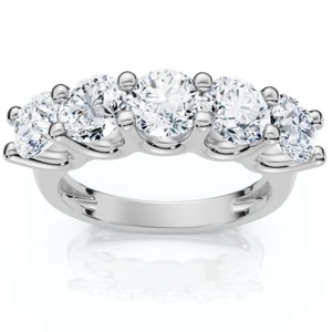 Pompeii3 1 1/2 Ct EX3 Lab Created Diamond Five Stone Wedding Ring 14k White Gold EX3 Lab Created - 1 of 4