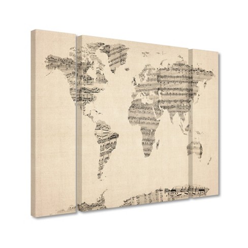 Trademark Fine Art -michael Tompsett 'old Sheet Music World Map' Multi ...