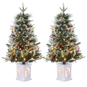 3ft Pre-Lit Christmas Tree Set of 2, Artificial Christmas Trees, Snow Flocked Prelit Xmas Tree with Base,Timer Function,for Indoor Outdoor Decoration - 1 of 4