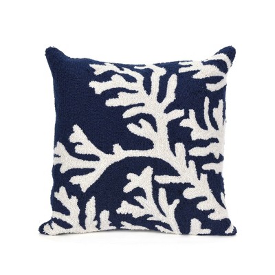 18"x18" Front Porch Coral Print Indoor/Outdoor Square Throw Pillow Navy - Liora Manne