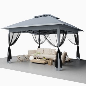13x13 Gazebo Outdoor Canopy Shelter with Mosquito Netting 4 Stanbags Instant Gazebo Tent for Lawn,Garden,Backyard Deck - 1 of 4