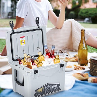 35 Quart Heavy Duty Portable Ice Cooler - Insulated Camping Cooler with Cup Holder, Fish Ruler & Bottle Openers for Beach, Boat & Picnics White